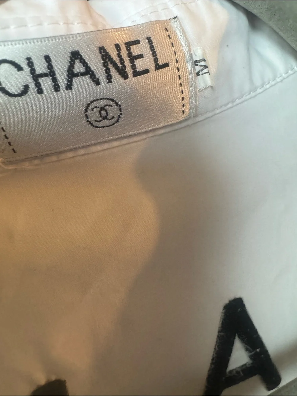 CHANEL White Button-Up Shirt with Black CC Pocket Logo - Picture 5 of 5